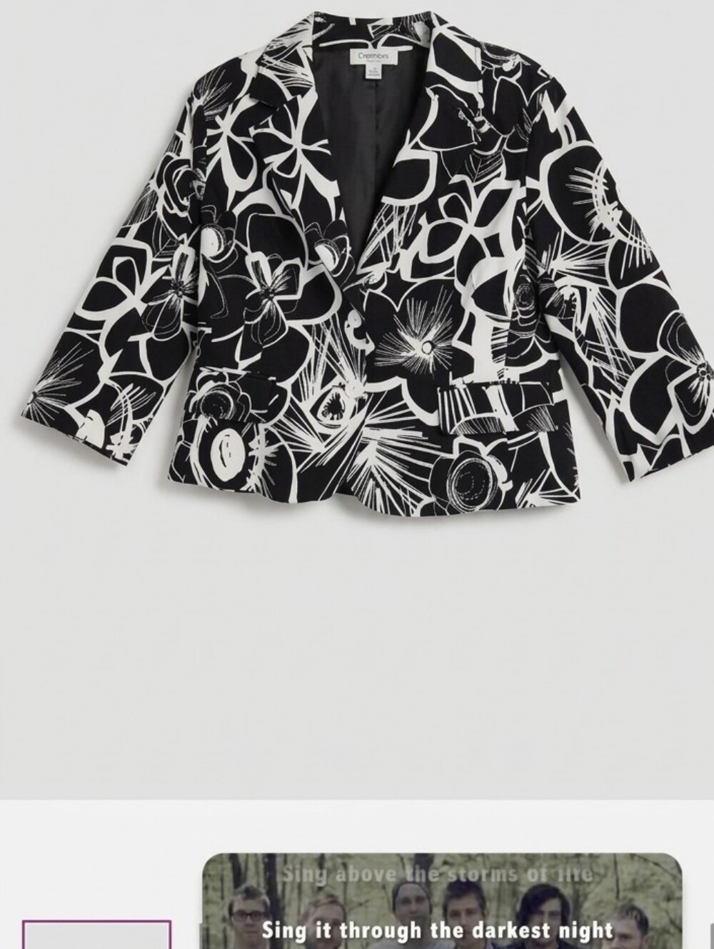 Patchington Black and White Floral Cropped Blazer Professional Office Wear SizeL